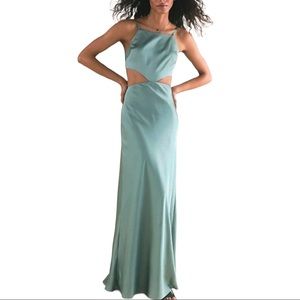 Free People x Fame & Partners Liv 6 / Small Green Cutout Silky Maxi Gown
